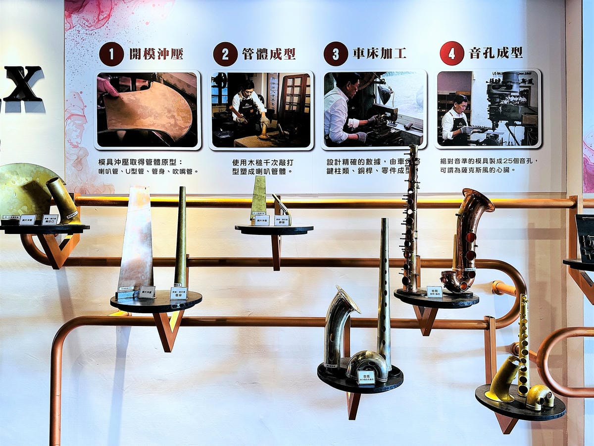 【張連昌薩克斯風博物館】台中后里景點推薦,全台灣第一家薩克斯風觀光工廠!薩克斯風吹奏初體驗!DIY袖珍版復古留聲機音樂盒