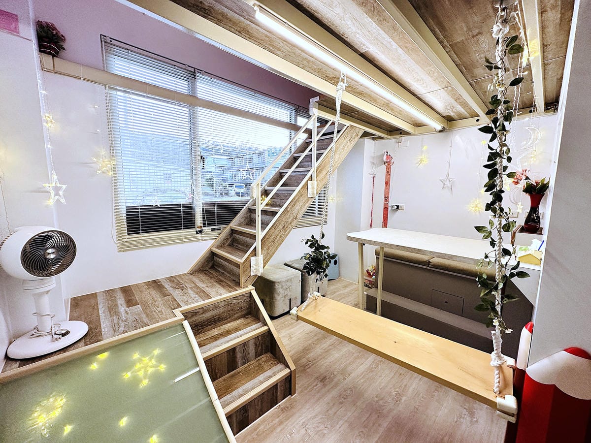 【后麗安心親子時尚旅宿(風自然2館)】台中后里親子民宿推薦!巨型溜滑梯搬進房間裡,超大湯屋泡浪漫玫瑰花瓣浴!