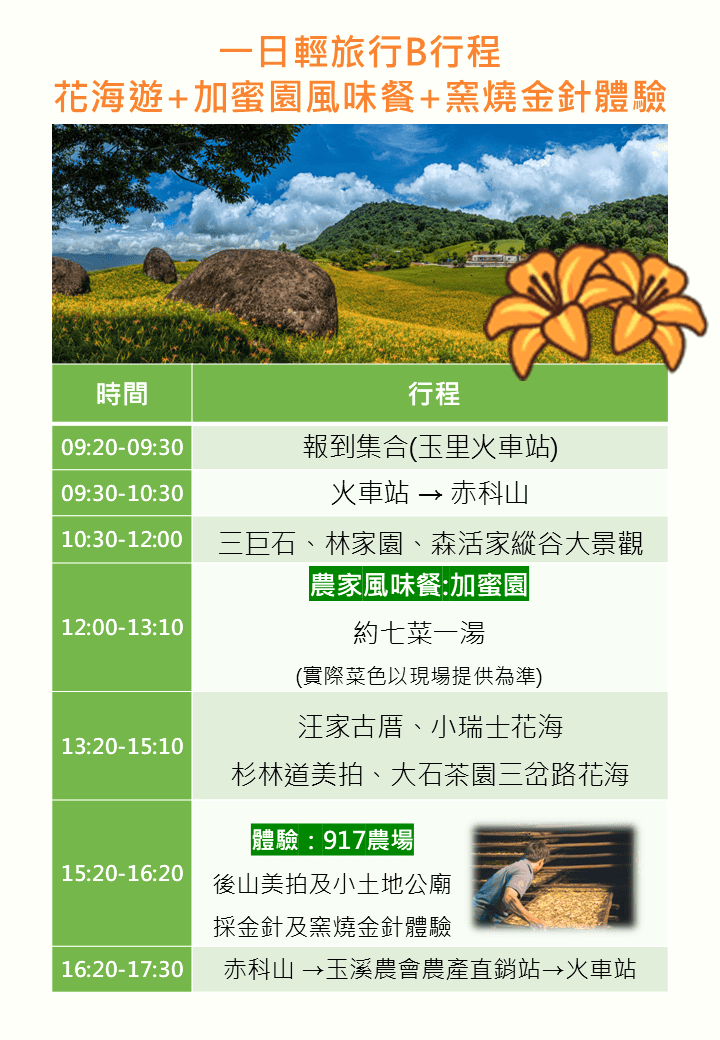 2025赤科山金針花季一日遊花海拍照秘境、窯燒金針體驗+加